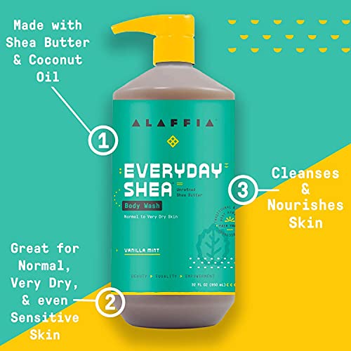 Alaffia EveryDay Shea Body Lotion - Nourishes & Hydrates with Shea Butter, Vanilla Mint - 32oz