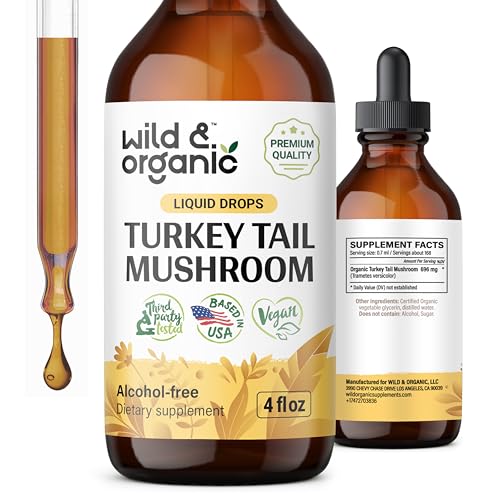 Wild & Organic Turkey Tail Mushroom Tincture - Immune & Gut Support, Vegan Formula - 4 oz