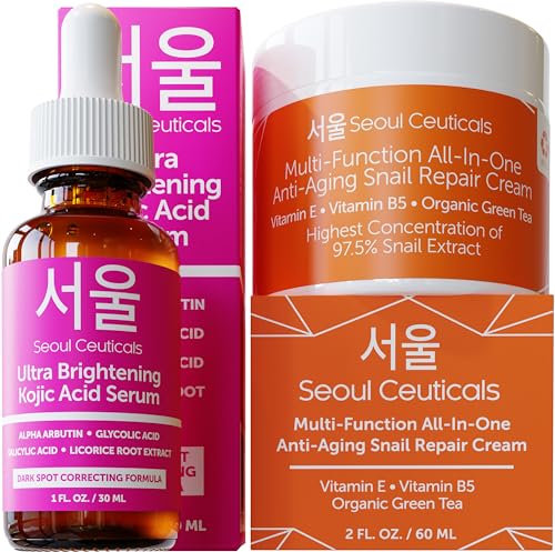SeoulCeuticals Skin Care Set - Brightening Kojic Acid Serum & Snail Mucin Cream - 2oz
