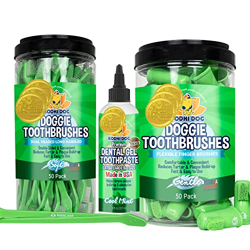 Bodhi Dog Dental Care Kit - Promotes Oral Health, Soft Brushes & Alcohol-Free Gel - 50 Count