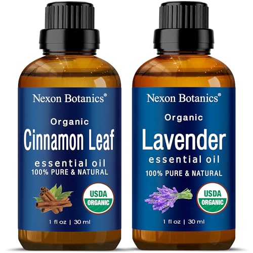 Nexon Botanics Organic Essential Oils Bundle - Lavender & Cinnamon for Mood & Muscle Relief