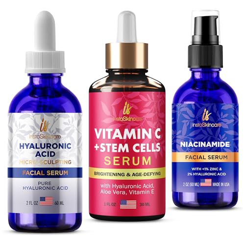 InstaSkincare Face Serum Set - Revitalizing Vitamin C & Hyaluronic Acid, Natural Ingredients - 5oz