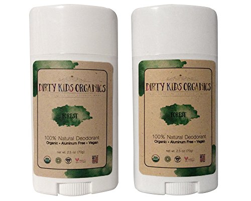 Dirty Kids Organics Natural Deodorant Stick - USDA Organic, Non-Toxic, Forest Scent - 2 Pack