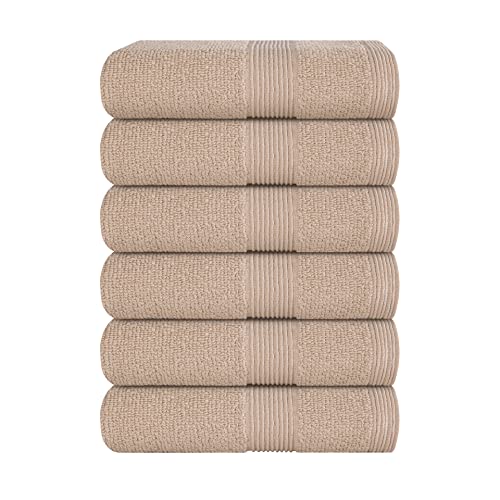 GLAMBURG Hand Towel Set - Ultra Soft, Highly Absorbent, 100% Cotton - Coral Orange, 6-Piece 16x28