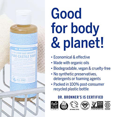 Dr. Bronner's Pure-Castile Liquid Soap - Organic Oils, For Sensitive Skin, Vegan - 8oz