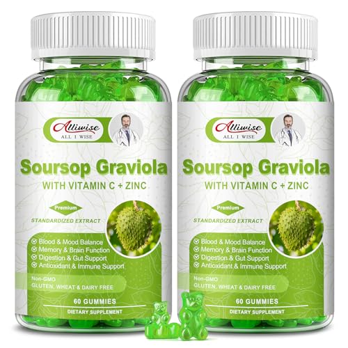 Alliwise Soursop Herbal Gummies - Boost Immunity & Digestion, Vegan, Gluten-Free - 2000mg