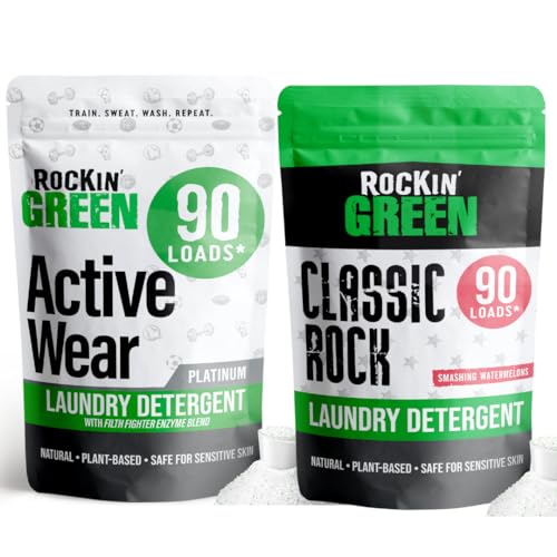 Rockin' Green Laundry Detergent - Tough Stain Remover, Plant-Based & Biodegradable - 90 Loads