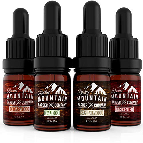 Rocky Mountain Barber Company Beard Oil Pack - 4 Unique Blends, Essential Oils - 0.17 oz Each