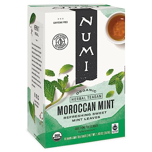 Numi Organic Moroccan Mint Tea - Refreshing Caffeine-Free Herbal Blend, USDA Organic - 18 Bags