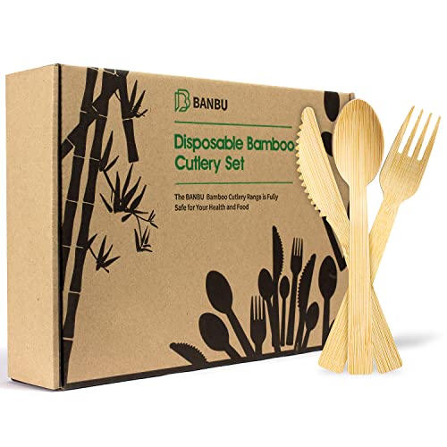 BANBU Compostable Cutlery Set - 600 Bamboo Utensils, 100% Natural, Biodegradable - 6.7"