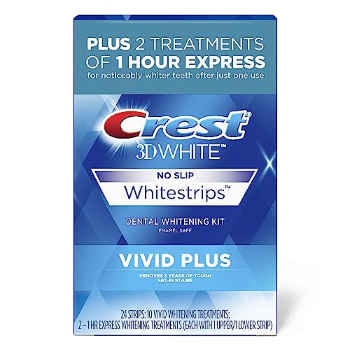 Crest 3DWhitestrips Vivid Plus - Achieve 8 Levels Whiter, Enamel Safe Whitening Kit - 12 Treatments