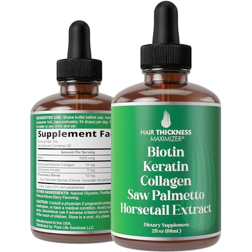 Hair Growth Liquid Drops - Boost Thickness with Biotin & Collagen, Zero Sugar, 2oz