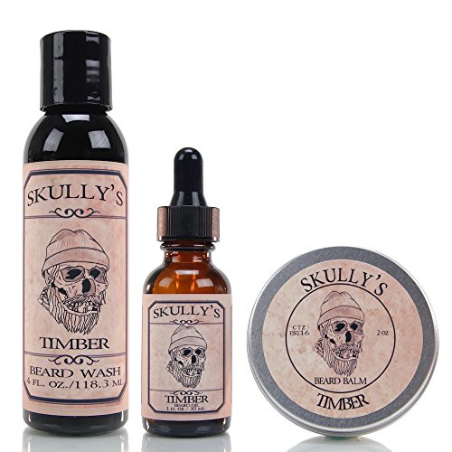 Skully's Beard Grooming Set - Moisturizes & Cleans, Natural Ingredients - Timber-Warm Amber Scent