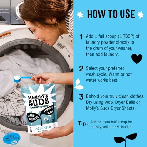 Molly's Suds Laundry Detergent Powder - Natural Stain Fighter for Sensitive Skin - 120 Loads