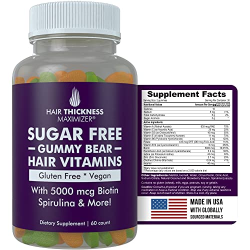 Hair Thickness Maximizer Gummies - Strengthens Hair, Biotin 5000 mcg, Vegan, Sugar Free - 60 Count