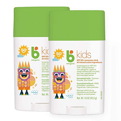 Babyganics SPF 50 Kids Sunscreen Stick - Broad Spectrum UVA/UVB, Non-Allergenic - 1.6oz (Pack of 2)