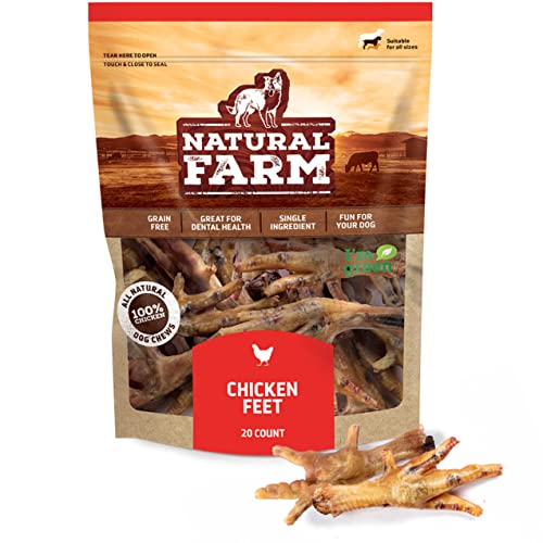 Natural Farm Dog Treats - Nail-Free Chicken Feet, High Protein, Digestible, Joint Support - 20 Pack