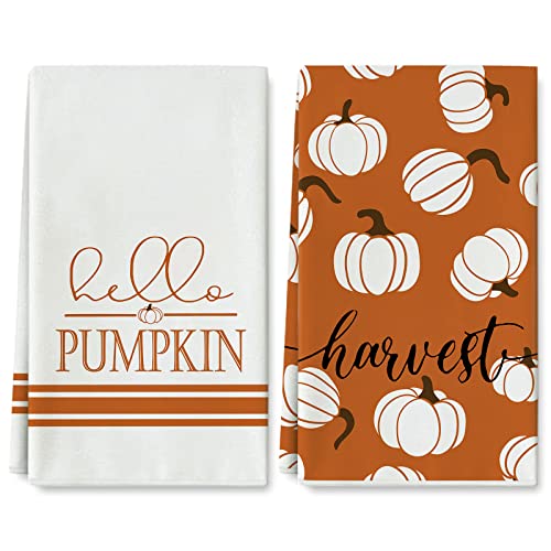 AnyDesign Fall Kitchen Dish Towel - Durable, Festive Pumpkin Design, 18x28 Inch, 2 Pack