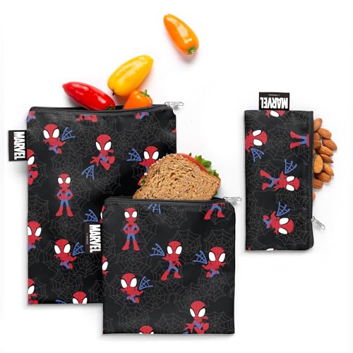 Simple Modern Spider-Man Reusable Snack Bags - Food Safe, Washable, Durable - 3 Pack, Kids Sizes