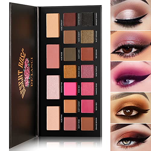 DE’LANCI Desert Rose Eyeshadow Palette - 18 Rich Shades, Hypoallergenic & Long-Lasting - 18g