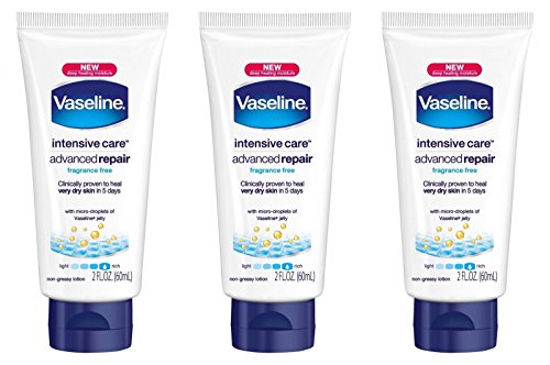 Vaseline Body Lotion - Relieves Dry Skin Instantly, Fragrance Free - 3 Pack, 2oz Each