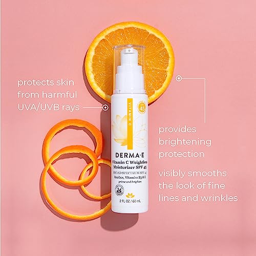 DERMA E Vitamin C Moisturizer SPF 45 - Brightens, Hydrates, Mineral Sunscreen - 2 Fl Oz