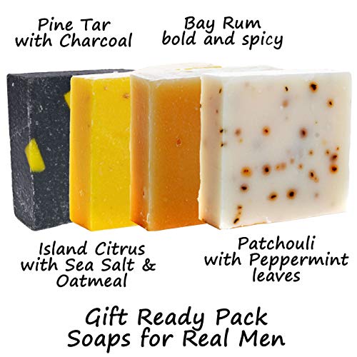 360 Feel Men's Soap Set - Handmade with Bay Rum, Patchouli, Pine Tar, Citrus - 4 Count