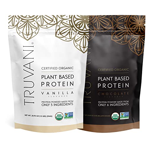 Truvani Plant Based Protein Powder - USDA Organic, Vegan, Non-GMO - 2 Packs of 20 Servings