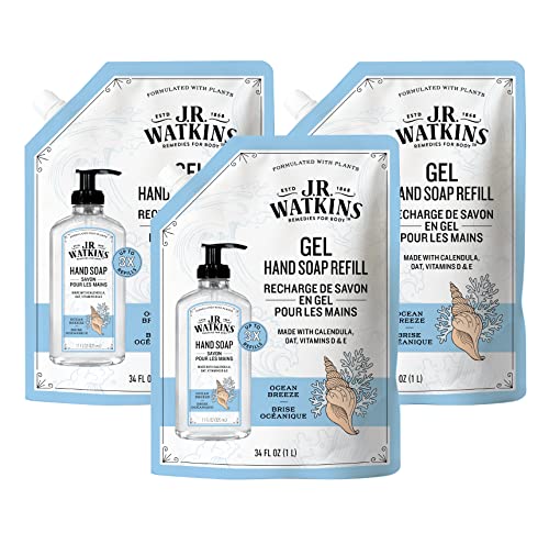 J.R. Watkins Hand Soap Refill - Moisturizing, All Natural, USA Made, Ocean Breeze, 34 Fl Oz, 3 Pack