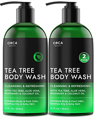 Orca Beauty Tea Tree Body Wash - Eliminates Odor, Soothes Irritated Skin - 2x12oz