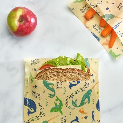 Bee's Wrap Food Storage Bundle - Vegan, Organic Cotton, Reusable Bags & Wraps - 3 Pack