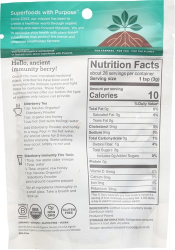 Navitas Organics Elderberry Powder - Immune Support, Organic & Non-GMO - 3oz, 28 Servings