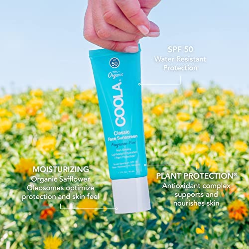 COOLA Organic Face Sunscreen SPF 50 - Water Resistant, Antioxidant-Rich, Vegan - 1.7 Fl Oz