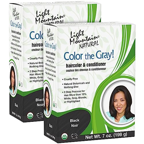 Light Mountain Henna Hair Dye - Chemical-Free Color for Gray, Black - 7oz Pack of 2