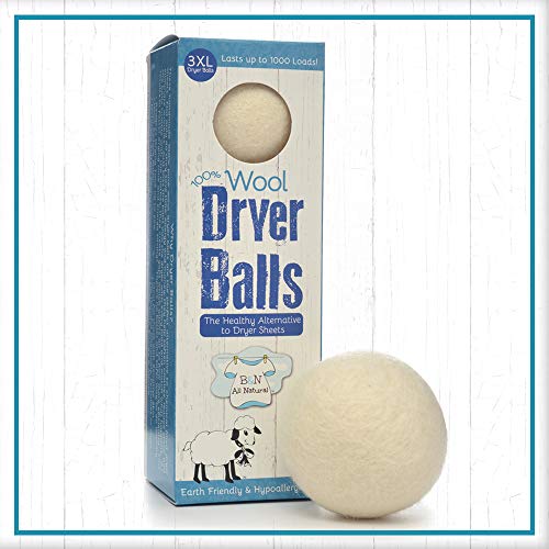 B&N Wool Dryer Balls - Reduces Static & Drying Time, Chemical-Free for Sensitive Skin - 3 Count