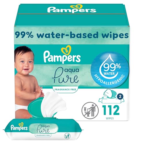 Pampers Aqua Pure Baby Wipes - 99% Water, Hypoallergenic & Gentle for Sensitive Skin - 112 Wipes