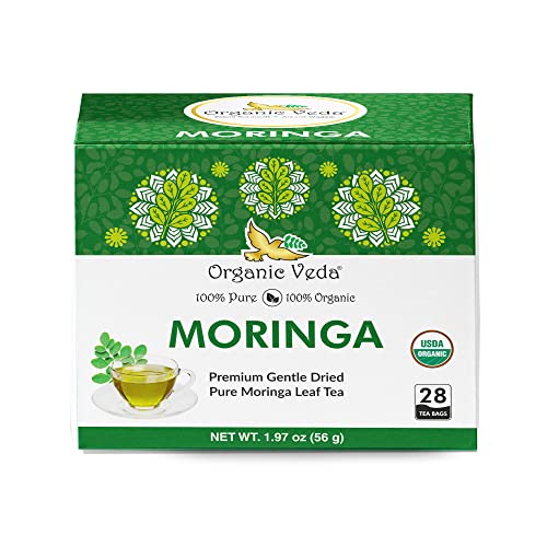 Organic Veda Moringa Tea Bags - Supports Digestion & Immunity, Non-GMO, Vegan - 28 Count