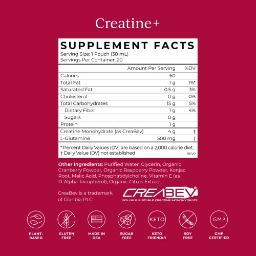 CYMBIOTIKA Creatine+ - Boost Energy & Recovery, Vegan, Gluten-Free, Raspberry Flavor - 30ml Pouches