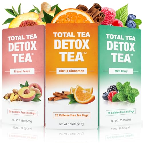 Total Tea Detox & Cleanse Supplement - Herbal Blend for Digestive Health, 3 Flavors - 3 Pack