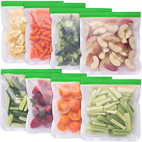 Greenzla Reusable Gallon Freezer Bags - BPA Free, Leakproof, Easy Seal - 8 Pack, 11"x10.6"