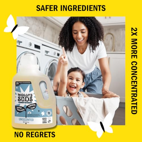 Molly's Suds Concentrated Laundry Detergent - Gentle Clean for Sensitive Skin, 100 Loads, Unscented