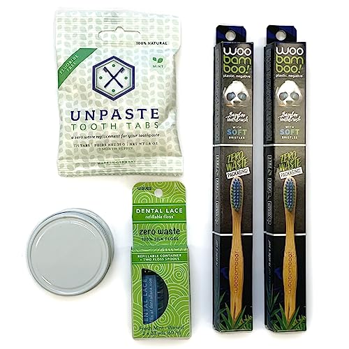 MightyNest Oral Care Kit - Fluoride-Free Toothpaste Tabs, Bamboo Brushes, Silk Floss - 3 Items