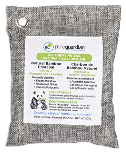 PureGuardian Bamboo Charcoal Air Purifying Bag - Odor & Moisture Absorber, Chemical-Free - 200g