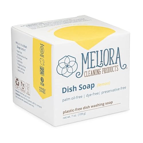 Meliora Cleaning Products Dish Soap Bar - Effective Stain Removal, Organic Lemon Scent - 4oz