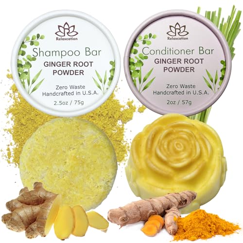 Relaxcation Ginger Root Shampoo & Conditioner Bar - Promotes Hair Growth, Handmade, 4oz