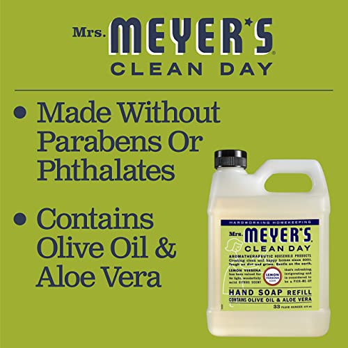 Mrs. Meyer's Hand Soap Refill - Lemon Verbena, Made with Essential Oils - 33 Fl oz (Pack of 2)