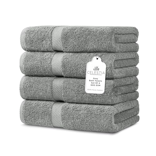 Villa Celestia 600 GSM Cotton Bath Towels - Plush, Absorbent, OEKO-TEX Certified - Set of 4