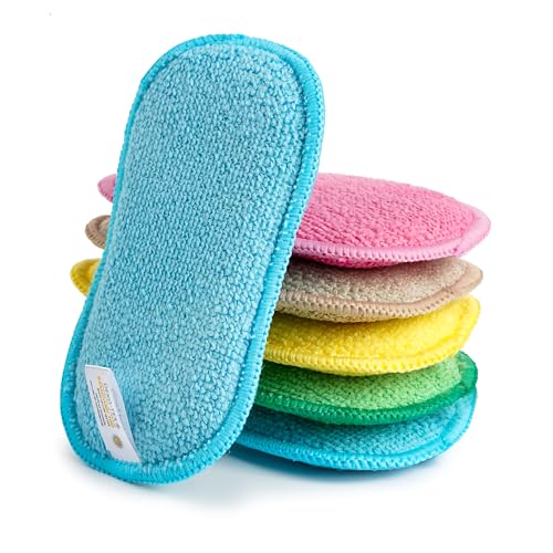 Bear Family Kitchen Scrub Sponges - Heavy Duty, Non-Scratch, Machine Washable, 6pcs