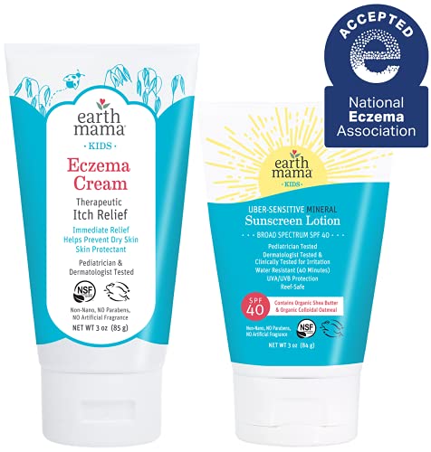 Earth Mama Eczema Cream & Mineral Sunscreen Set - Soothes Irritation, Gentle Ingredients - 3oz Each