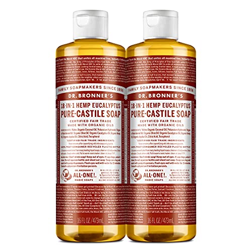 Dr. Bronner's Pure-Castile Liquid Soap - Organic Oils, 18-in-1 Uses, Vegan - Eucalyptus, 16oz 2-Pack